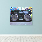 Retro Boombox –  audio Canvas Afdruk (Insitu (Houten vloer))