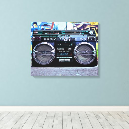 Retro Boombox –  audio Canvas Afdruk (Insitu (Houten vloer))