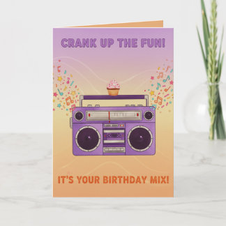 Retro Boombox "Crank Up The Fun" Birthday Card Kaart