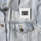 retro boombox ghetto blaster grafisch vierkante button 5,1 cm (In situ)