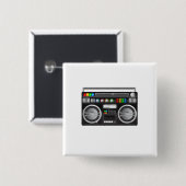 retro boombox ghetto blaster grafisch vierkante button 5,1 cm (Voorkant /achterkant)