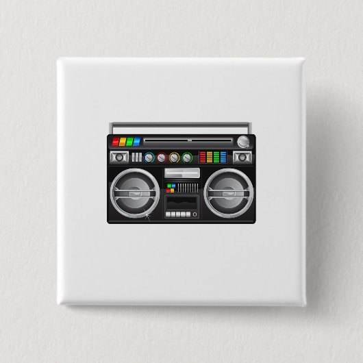 retro boombox ghetto blaster grafisch vierkante button 5,1 cm (Voorkant)