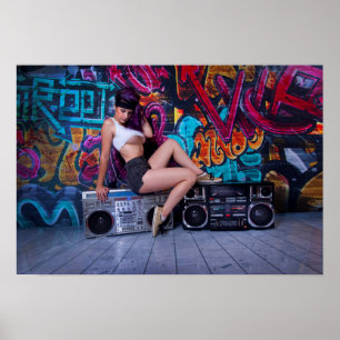 Retro Boombox Girl door Bill Tracy Poster