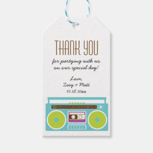 Retro Boombox Indie Mixtape Bruiloft Blauw / Lime Cadeaulabel