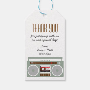 Retro Boombox Indie Mixtape Bruiloft Rood / Zwart Cadeaulabel