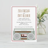 Retro Boombox Indie Mixtape Bruiloft Rood / Zwart Kaart (Staand voorkant)