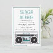 Retro Boombox Indie Mixtape Wedding (Blauwgroen /  Kaart (Staand voorkant)