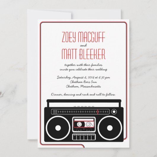Retro Boombox Indie Mixtape Wedding (BW / Rood) Kaart (Voorkant)