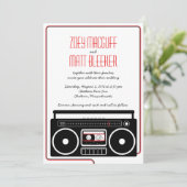 Retro Boombox Indie Mixtape Wedding (BW / Rood) Kaart (Staand voorkant)