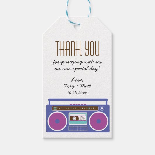 Retro Boombox Indie Mixtape Wedding Paarse Indigo Cadeaulabel (Voorkant)