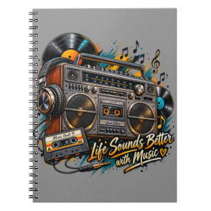 Retro Boombox "Leven klinkt beter met muziek" Notitieboek