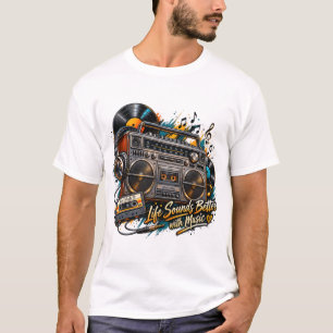 Retro Boombox "Leven klinkt beter met muziek" T-shirt