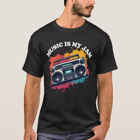 Retro boombox muziek is mijn jam t-shirt (Voorkant)