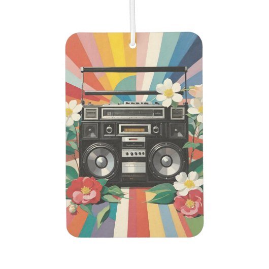 Retro Boombox With Rainbows And Flowers Luchtverfrisser (Voorkant)