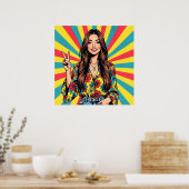 Retro Boomer Hippie Dame geeft Vredesteken Poster (Keuken)