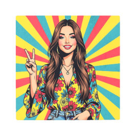 Retro Boomer Hippie Lady giving Peace Sign