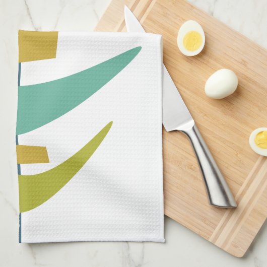 Retro Boomerang Aqua Oranje Green Mid Century Theedoek (Quarter Fold)