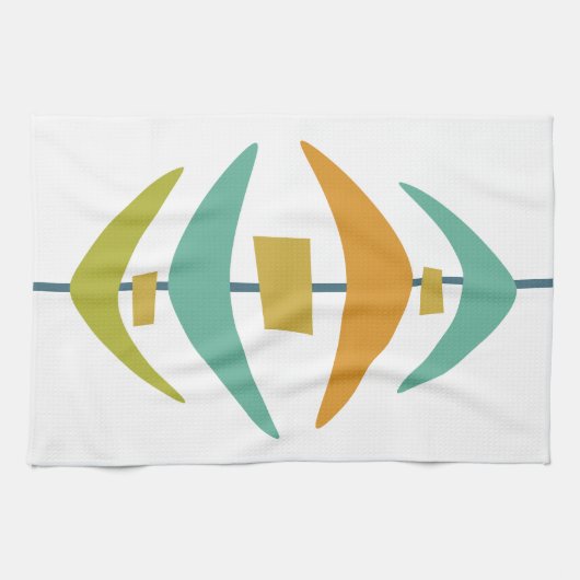 Retro Boomerang Aqua Oranje Green Mid Century Theedoek (Horizontaal)