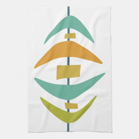 Retro Boomerang Aqua Oranje Green Mid Century Theedoek (Verticaal)