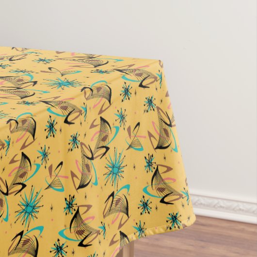 Retro  Boomerang Sputnik Yellow Black Tafelkleed (Voorbeeld)