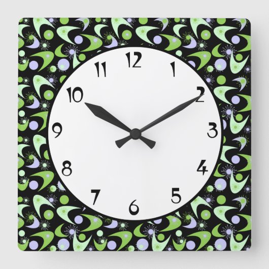 Retro Boomerangs Vierkante Klok (Voorkant)