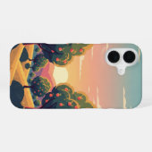 Retro Boomgaard bij Zonsondergang iPhone 16 Hoesje (Achterkant horizontaal)