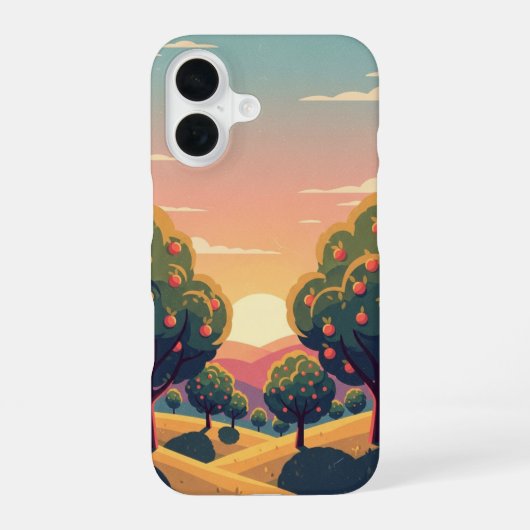 Retro Boomgaard bij Zonsondergang iPhone 16 Hoesje (Achterkant)