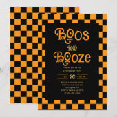 Retro Boos And Booze Halloween Checkered Orange Kaart (Voorkant / Achterkant)
