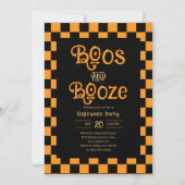 Retro Boos And Booze Halloween Checkered Orange Kaart (Voorkant)