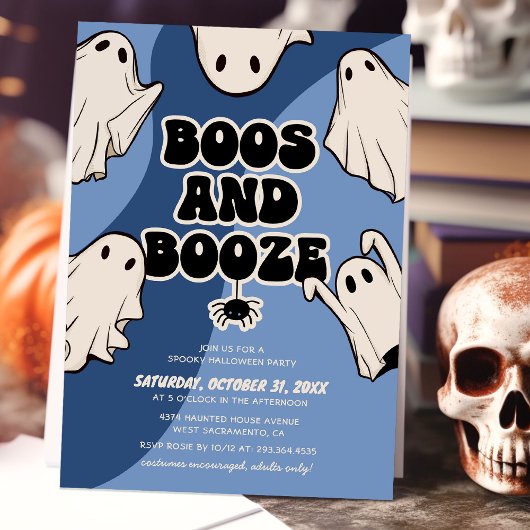 Retro Boos and Booze Halloween-feest Kaart