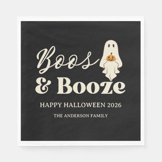 Retro Boos & Booze Spooky Halloween Servet (Voorkant)