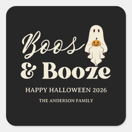  Retro Boos & Booze Spooky Halloween Vierkante Sticker (Voorkant)