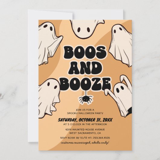 Retro Boos en Booze Halloween Party Kaart (Voorkant)