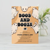 Retro Boos en Booze Halloween Party Kaart (Staand voorkant)
