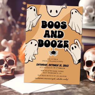 Retro Boos en Booze Halloween Party Kaart