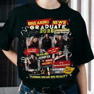 Retro Bootleg Afstudeereditie Krant Collage Foto's T-shirt