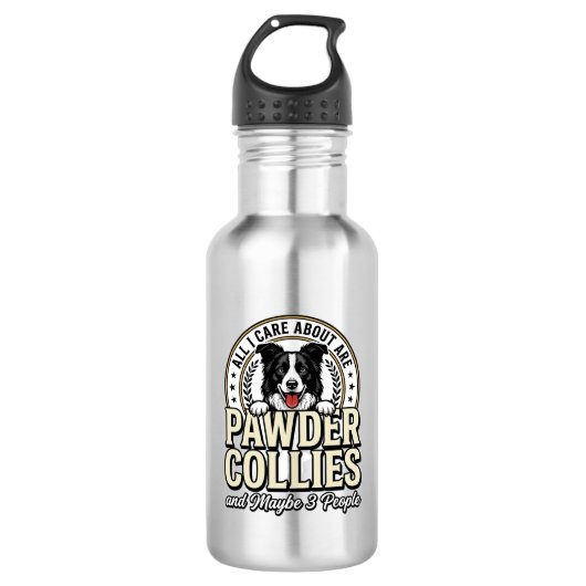 Retro Border Collie Hond Liefhebber Grappig Shirt Waterfles (Voorkant)