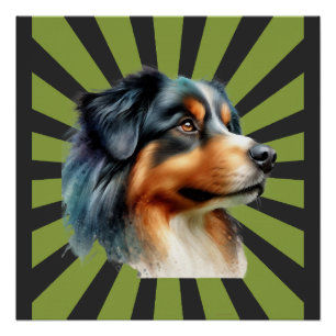 Retro Border Collie Zonneuitbarsting Grafisch ontw Perfect Poster
