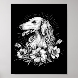Retro Borzoi Hondenliefhebber Tattoo Stijl _1 Poster