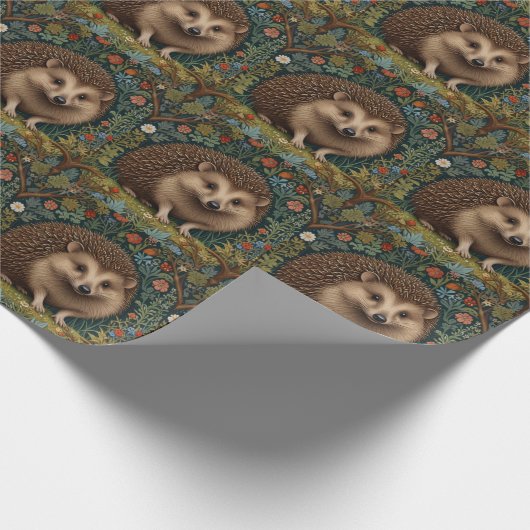 Retro  bos egel bos botanische cadeaupapier (Hoek)