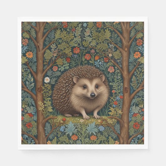 Retro  bos egel bos botanische servet (Voorkant)