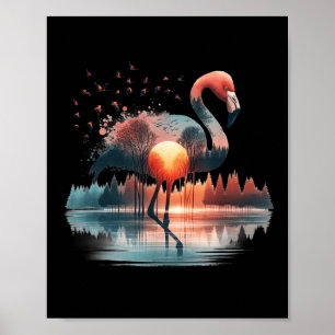 Retro bos flamingo buiten natuur vrouwen mannen Vi Poster