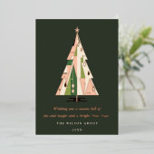 Retro Bos Groene Kerstboom Business Logo Folie Feestdagenkaart (Staand Voorkant)