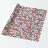 Retro bos paddenstoel botanische herfst mycelium cadeaupapier (Uitgerold)