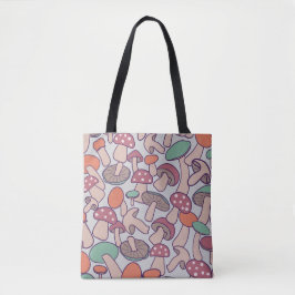 Retro bos paddenstoel patroon herfst mycelium tote bag