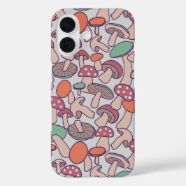 Retro bos paddenstoelpatroon herfst mycelium iPhone 16 hoesje
