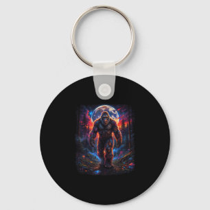 Retro bos sasquatch bigfoot wandelen natuur sleutelhanger