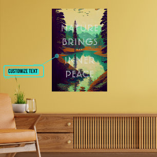 Retro Bossen met Lake Landscape Poster