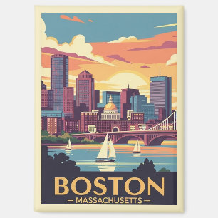 Retro Boston Antieke Reis Zeilboten Haven Magneet