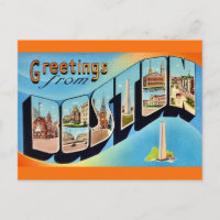 Retro Boston Groet Ansichtkaart